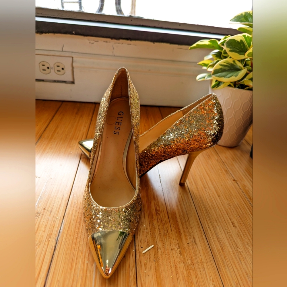 Guess gold sparkly heels